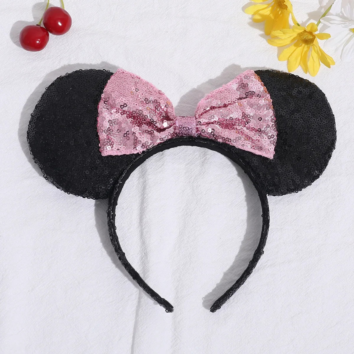 Christmas Headbands Kids Disney Classic Glitter Mickey Minnie Mouse Headband bow-knot Ears Hair Hoop Party Xmas Hair Accessories