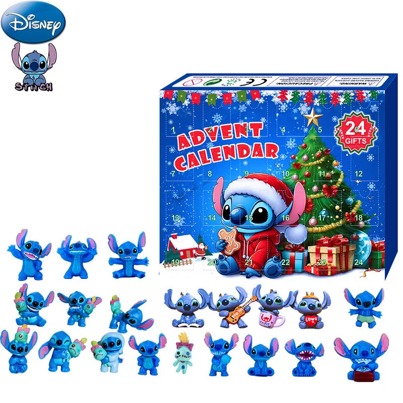 Wholesale Disney Accessories Stitch Christmas Advent Calendar Blind Box Lilo&stitch Model Doll Anime Figures Xmas Gift Kid Toy