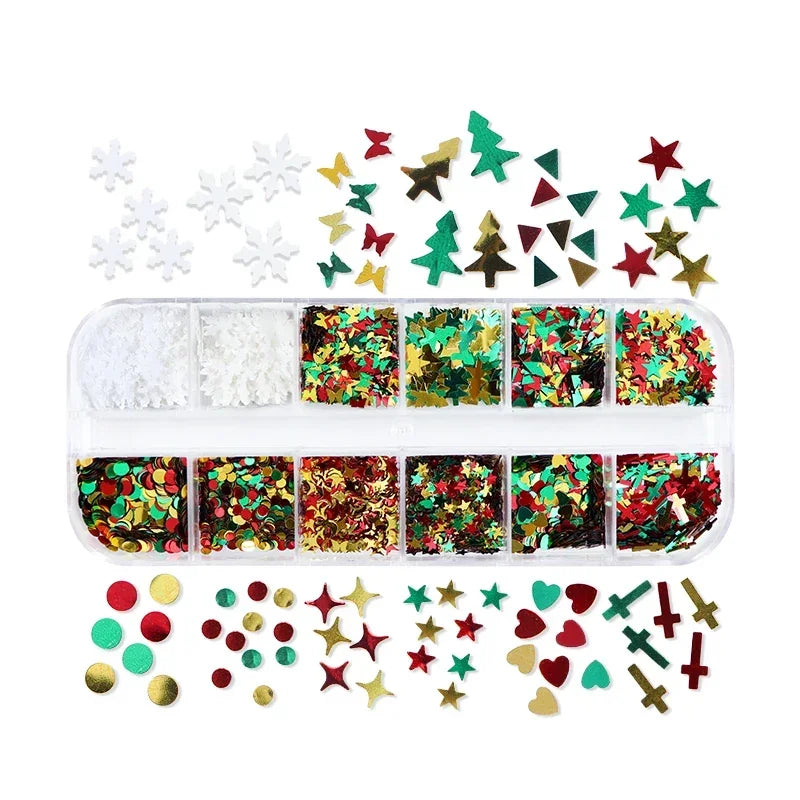 12Grids Christmas Tree Snowflake Resin Sequins Filler For Silicone Molds New Year DIY Pendant Keychain Crafts Holiday Decoration