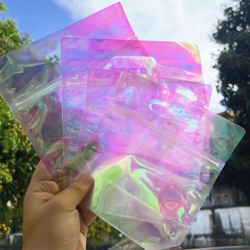 Resealable Stand Up Portable Plastic Holographic Zip Lock Bag Cosmetics Snack Candy Party Wedding Gifts Laser Packaging Pouches