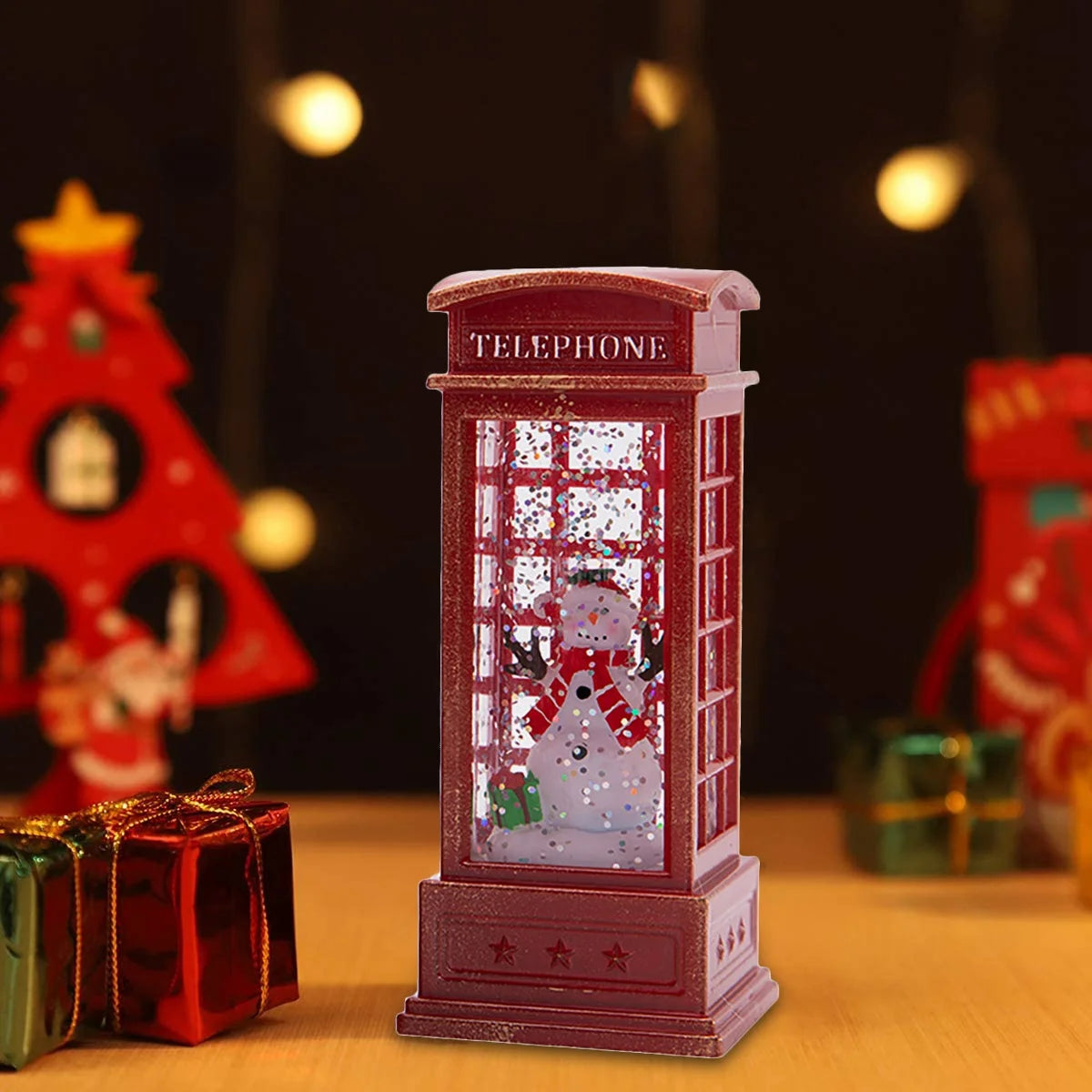 Christmas Lantern Snow Globe Lantern Christmas Water Glittering Snow Telephone Booth for Festival for Kids, Tree