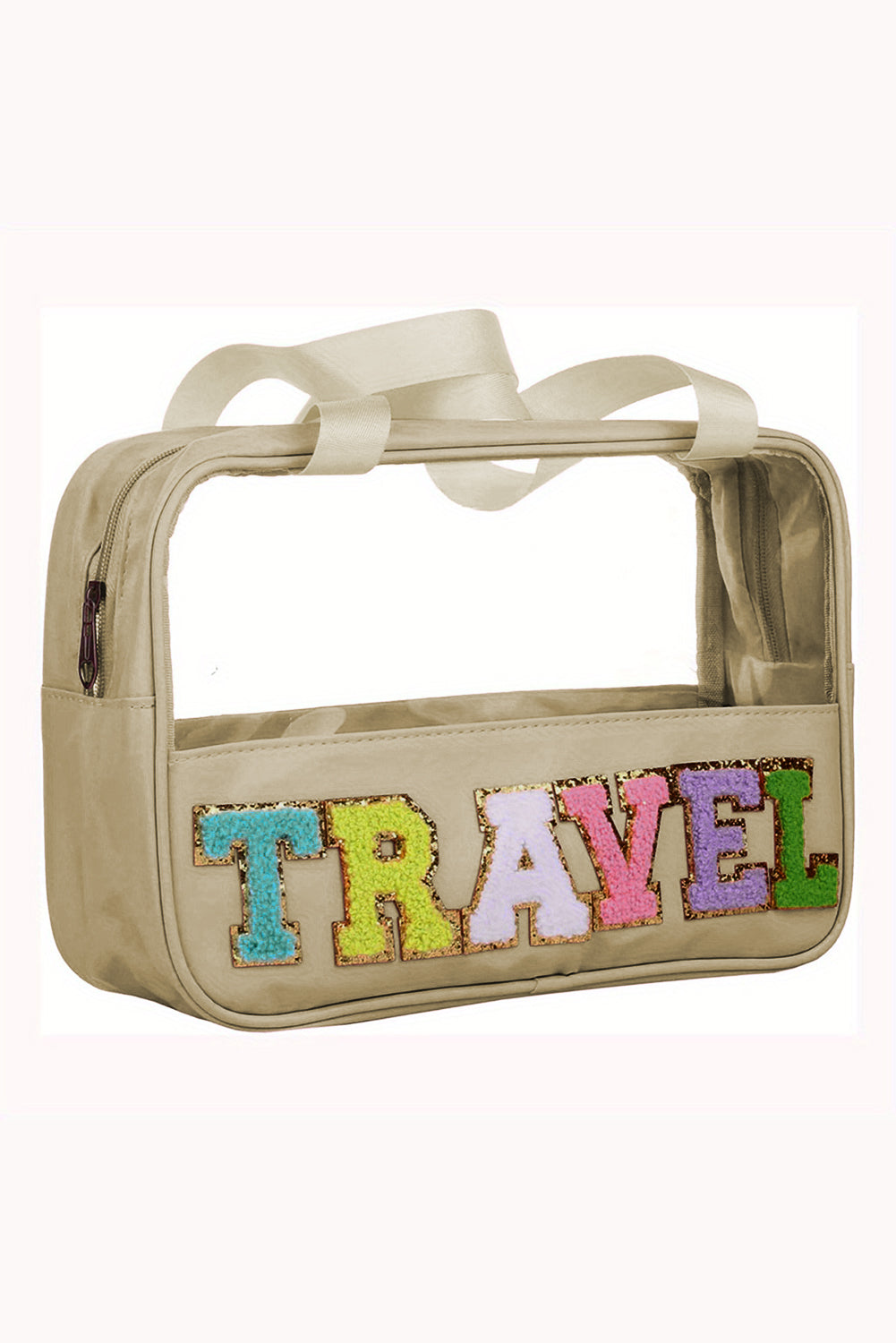 Purple TRAVEL Letter Clear PVC Makeup Bag