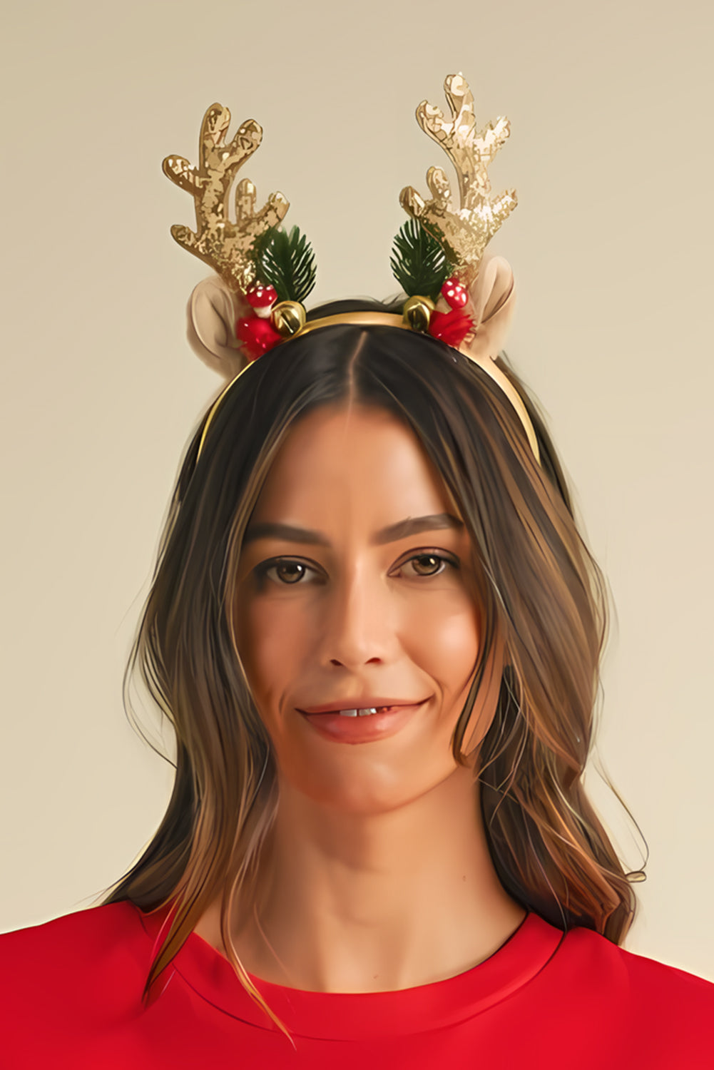 Gold Shiny Christmas Reindeer Horn Headband