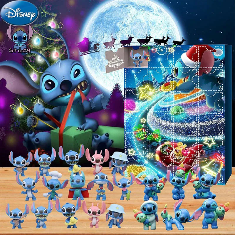 Wholesale Disney Accessories Stitch Christmas Advent Calendar Blind Box Lilo&stitch Model Doll Anime Figures Xmas Gift Kid Toy