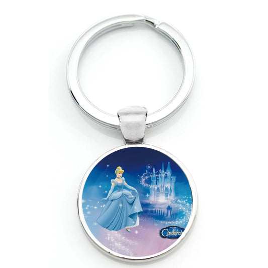 Mental Keychain Keyring Disney Princess Alice Snow White Belle Cinderella Dress Key Ring Pendant Badge For Fans Gifts Cosplay