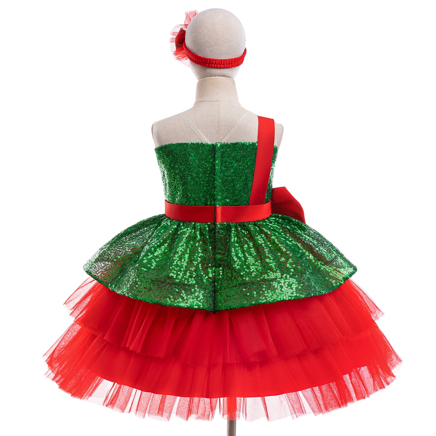 Carnival Red Bow Christmas Girls Dresses Cosplay Costumes Sequin Party Birthday Princess Dress for Kids Tulle Halloween Clothing