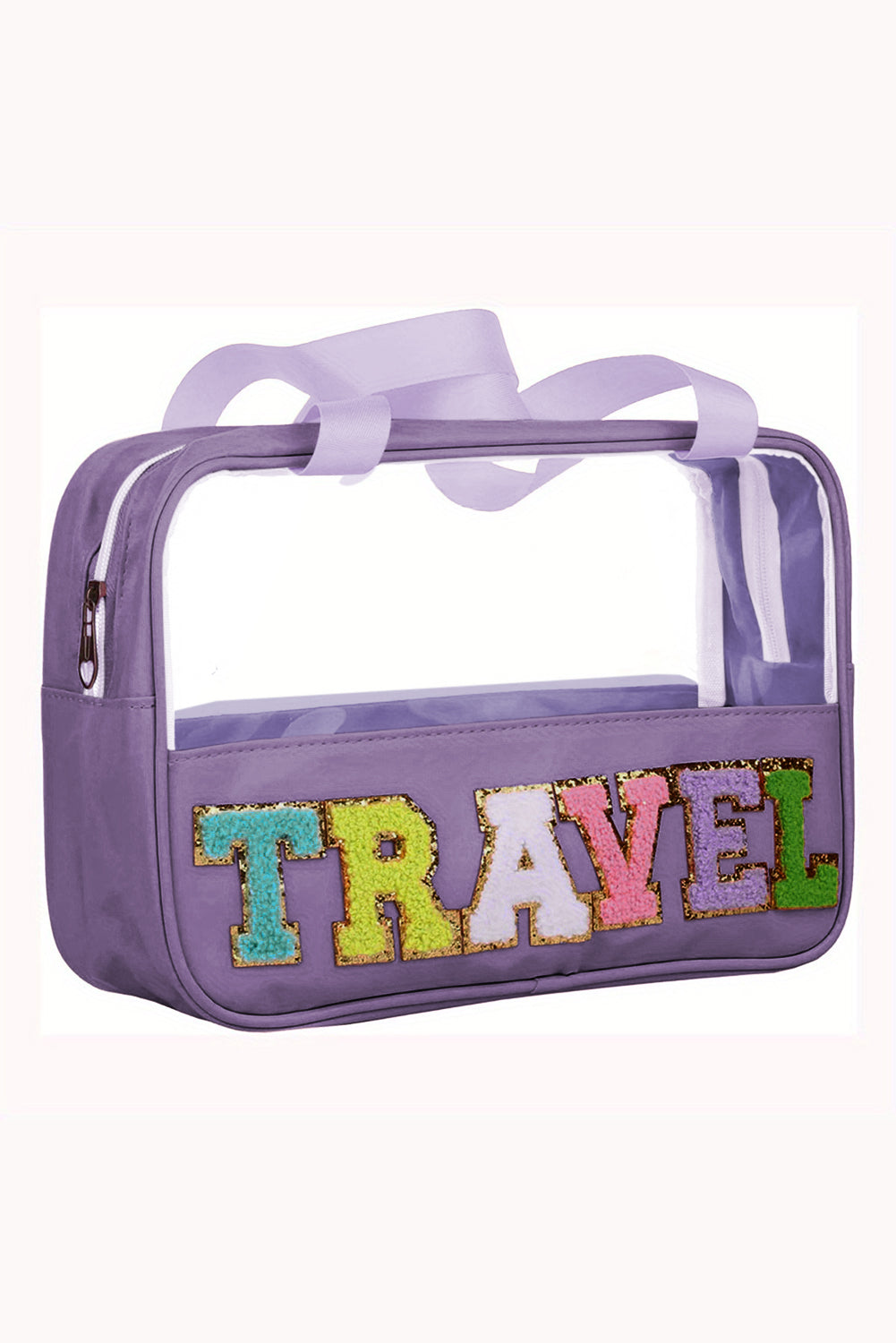 Purple TRAVEL Letter Clear PVC Makeup Bag