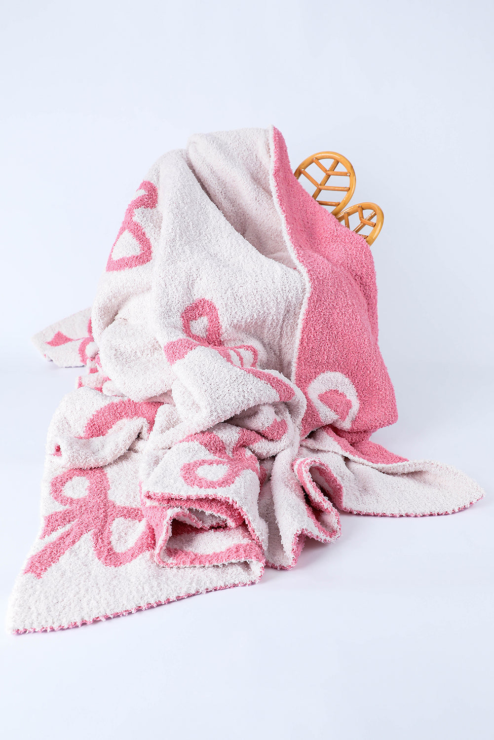 White 127*152cm Bow Printed Cozy Soft Throw Blanket