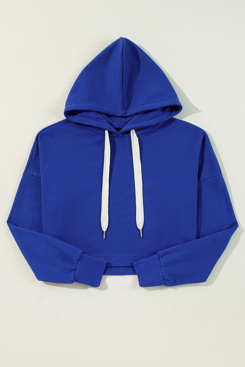 Black Drop Shoulder Drawstring Cropped Hoodie