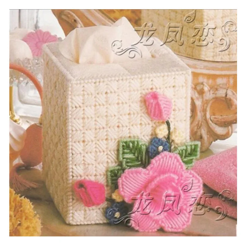 12x12x14cm Carton Roses storage tissue box embroidery kit DIY handmade craft set Crocheting knitting needlework supplies