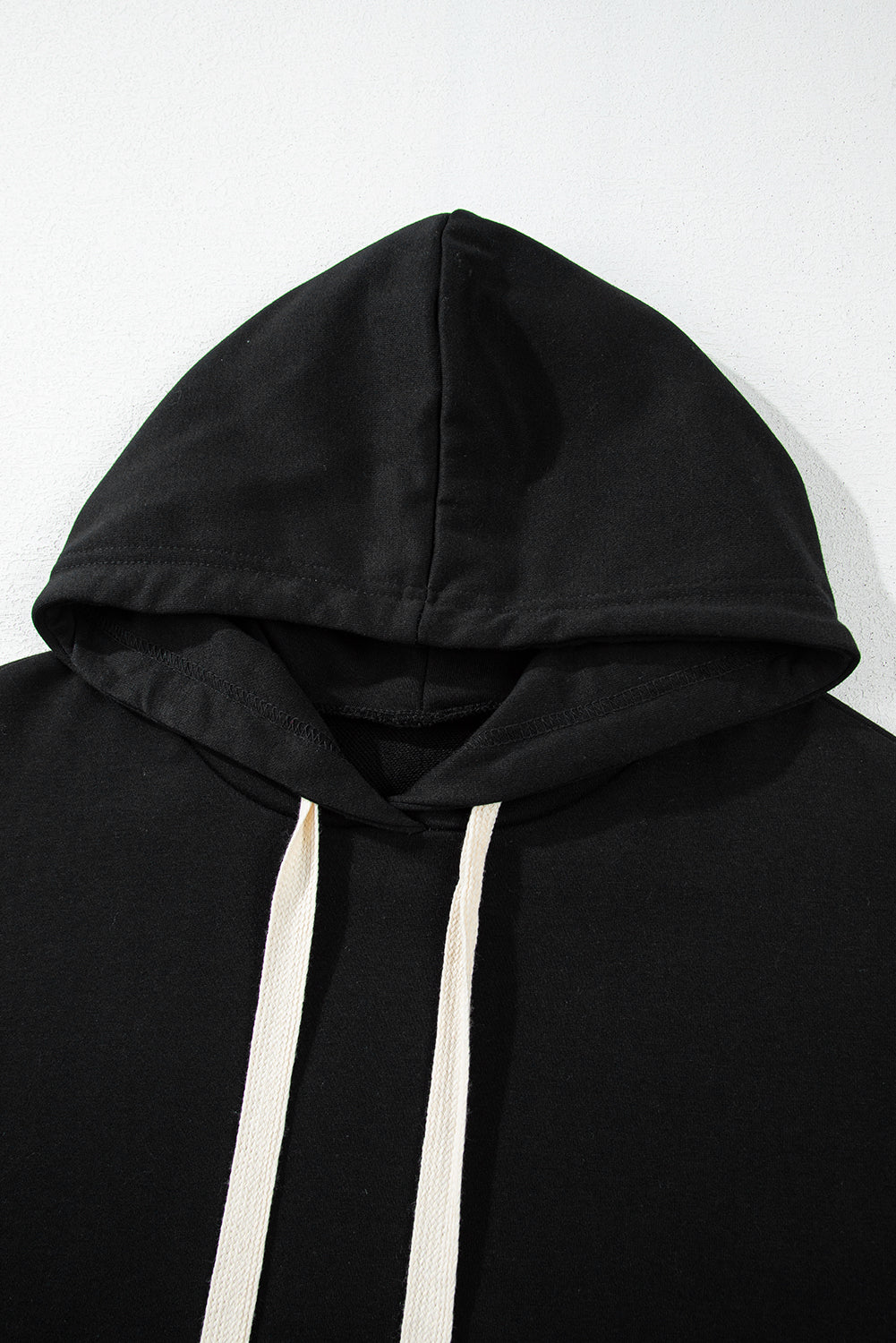 Black Drop Shoulder Drawstring Cropped Hoodie