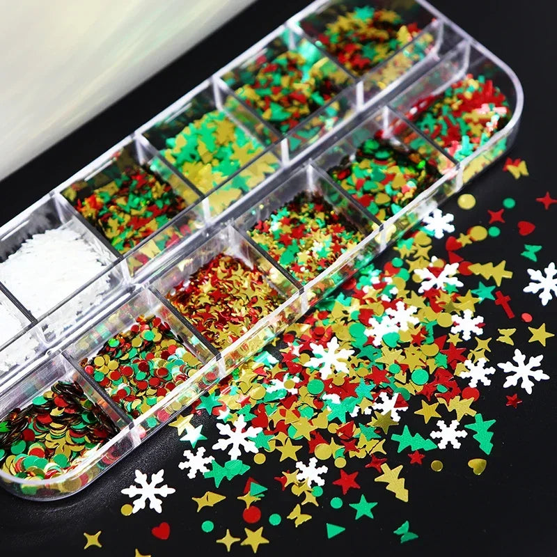 12Grids Christmas Tree Snowflake Resin Sequins Filler For Silicone Molds New Year DIY Pendant Keychain Crafts Holiday Decoration