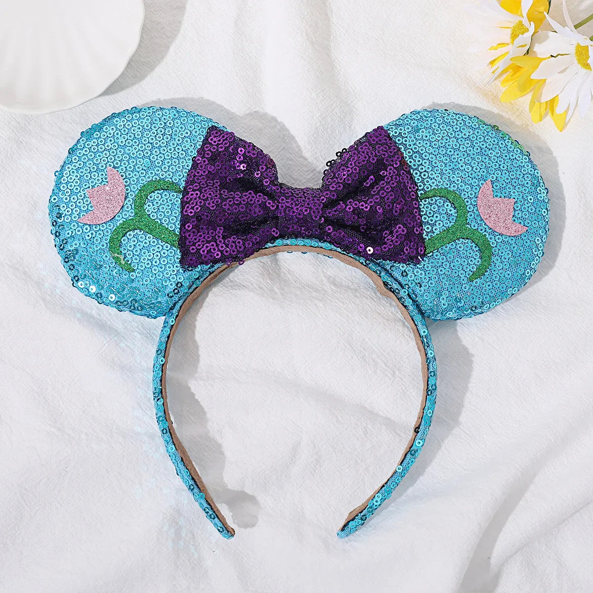 Christmas Headbands Kids Disney Classic Glitter Mickey Minnie Mouse Headband bow-knot Ears Hair Hoop Party Xmas Hair Accessories