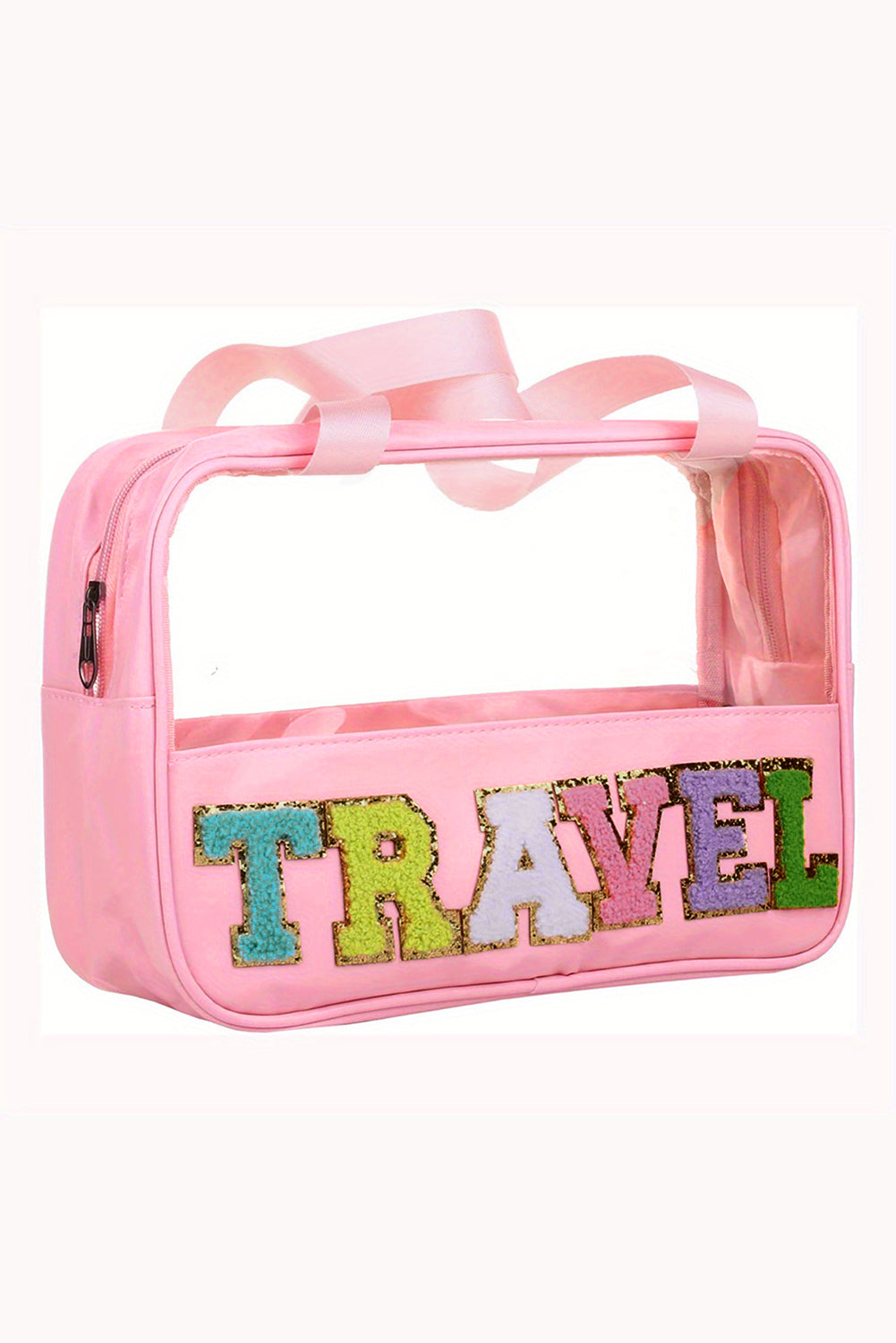 Purple TRAVEL Letter Clear PVC Makeup Bag