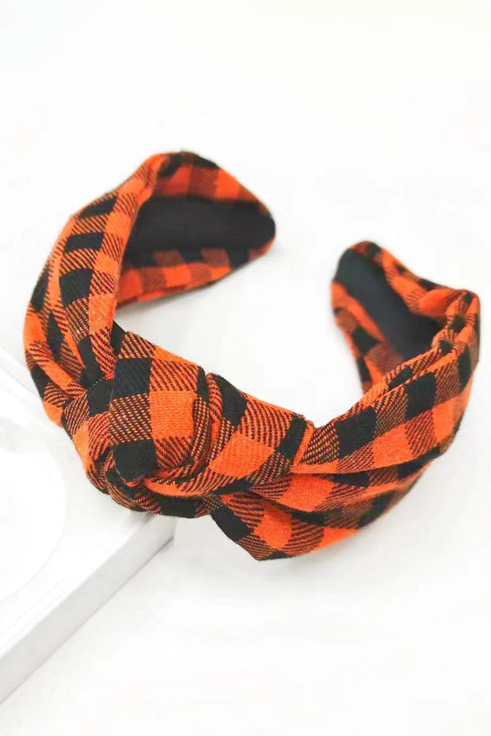 Orange Halloween Plaid Print Knotted Headband