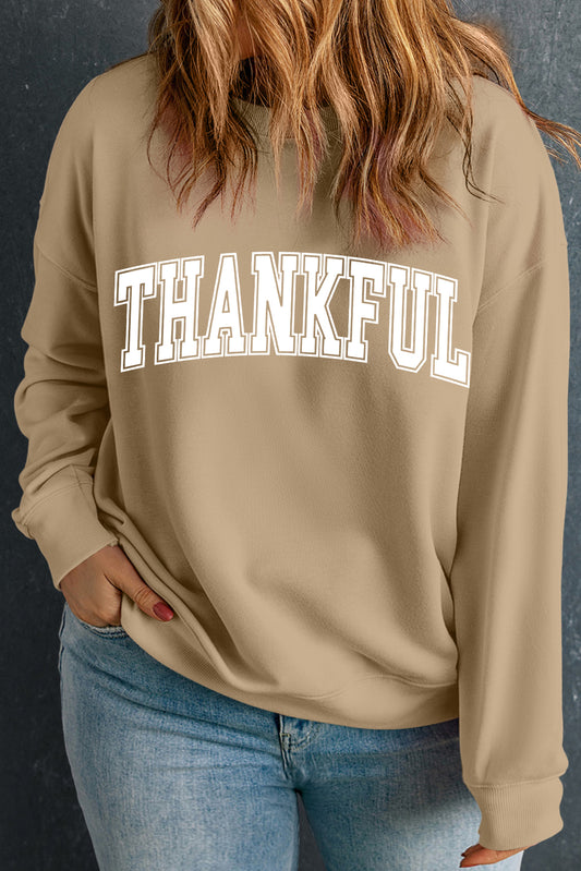 Apricot THANKFUL Round Neck Plus Size Sweatshirt