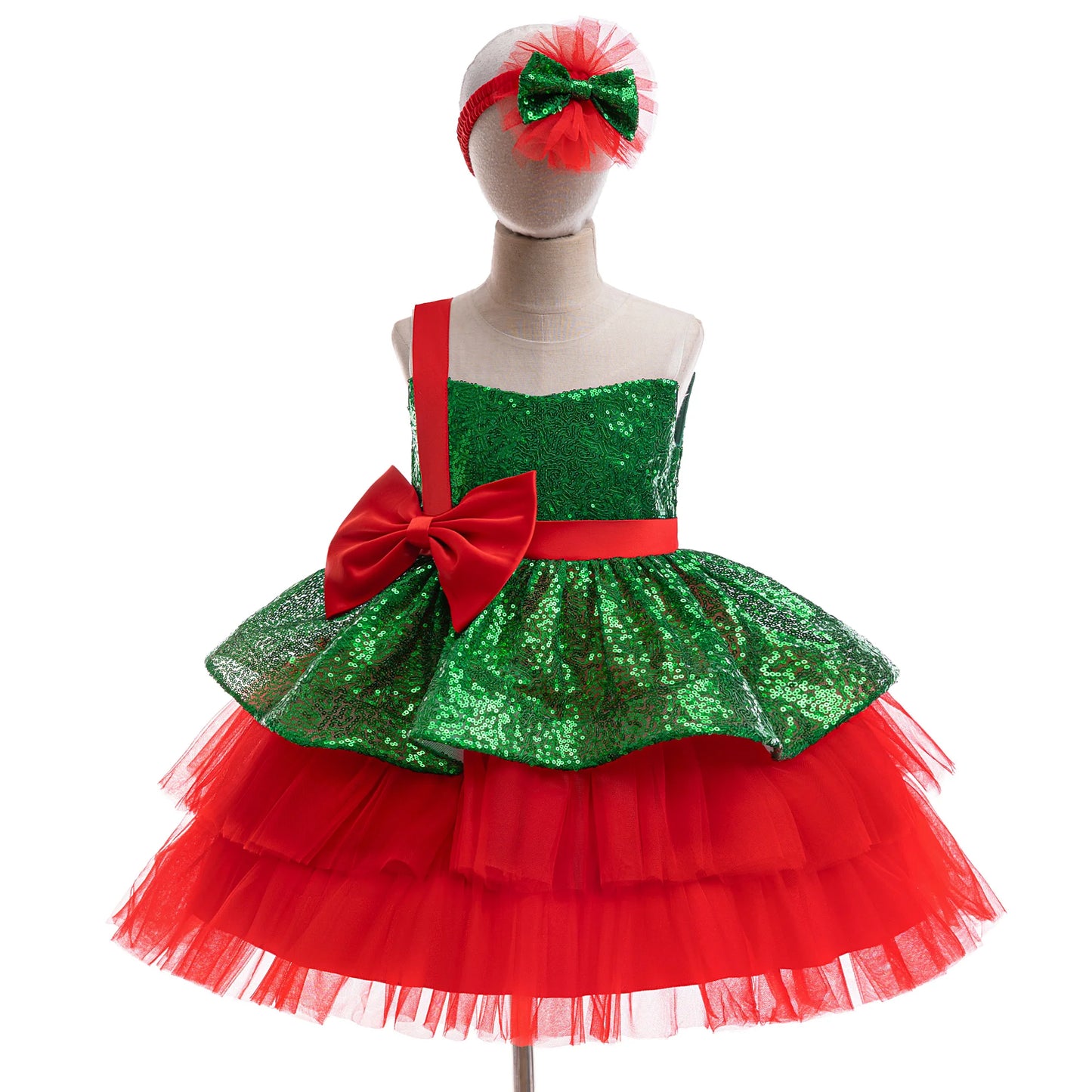 Carnival Red Bow Christmas Girls Dresses Cosplay Costumes Sequin Party Birthday Princess Dress for Kids Tulle Halloween Clothing