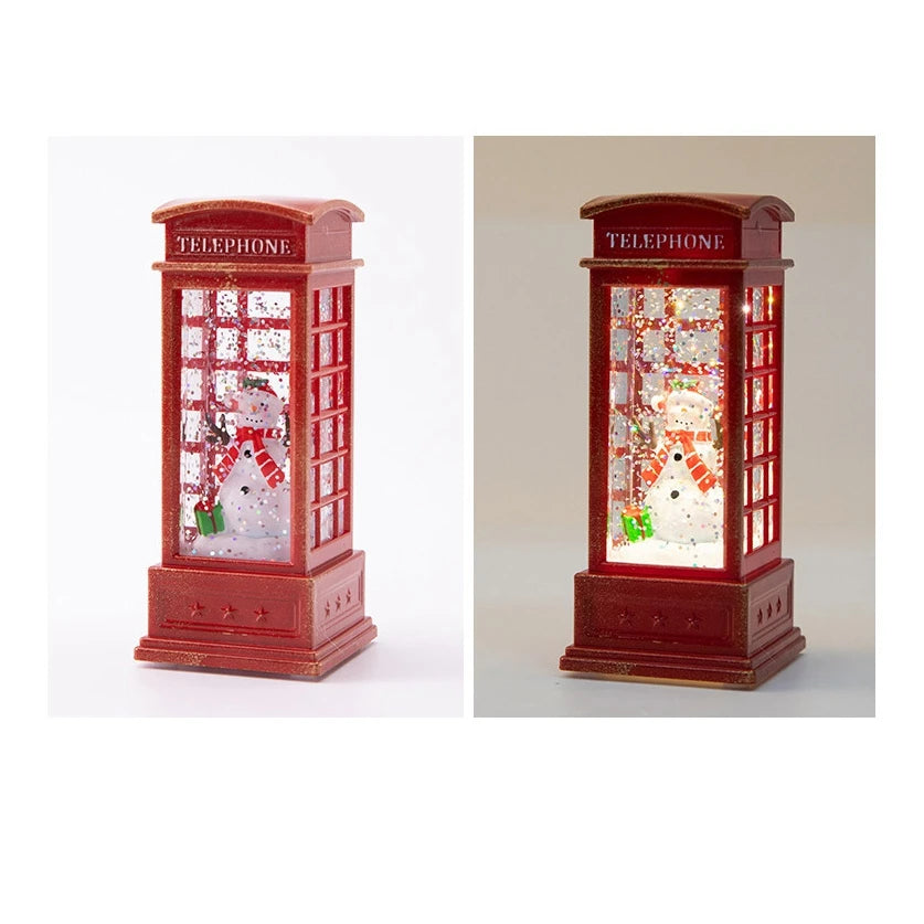 Christmas Lantern Snow Globe Lantern Christmas Water Glittering Snow Telephone Booth for Festival for Kids, Tree