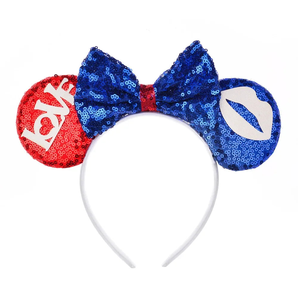 Christmas Headbands Kids Disney Classic Glitter Mickey Minnie Mouse Headband bow-knot Ears Hair Hoop Party Xmas Hair Accessories