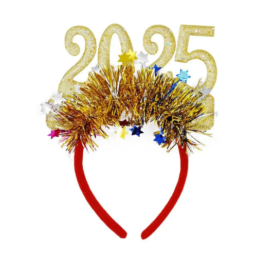 Sequin 2025 Happy New Year Headband Letter Plastic Christmas Headpiece Photographic Headwear Christmas Supplies