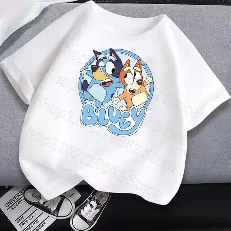 Bluey Bingo Children White Short Sleeves Summer T Shirt Breathable Sweat Absorption Clothes Cartoon Anime Kid Birthday Cute Gift