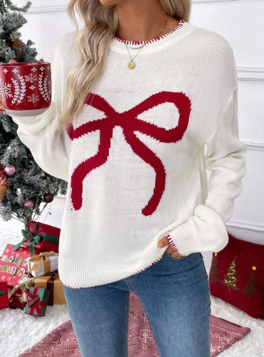 Fashionable and casual women's loose long sleeved round neck Christmas sweater 2024 autumn/winter new women's clothing