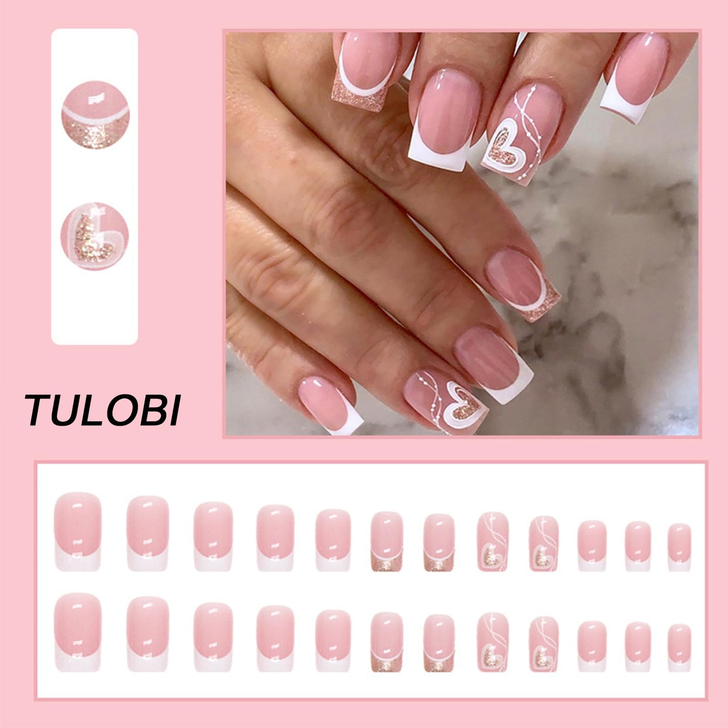 TULOBI Christmas Press on Nails Medium Coffin Fake Nails with Christmas Tree Designs Glitter Glue on Nails Xmas Design Green and Red Stripes Full Cover False Nails Artificial Acrylic Nails 24pcs