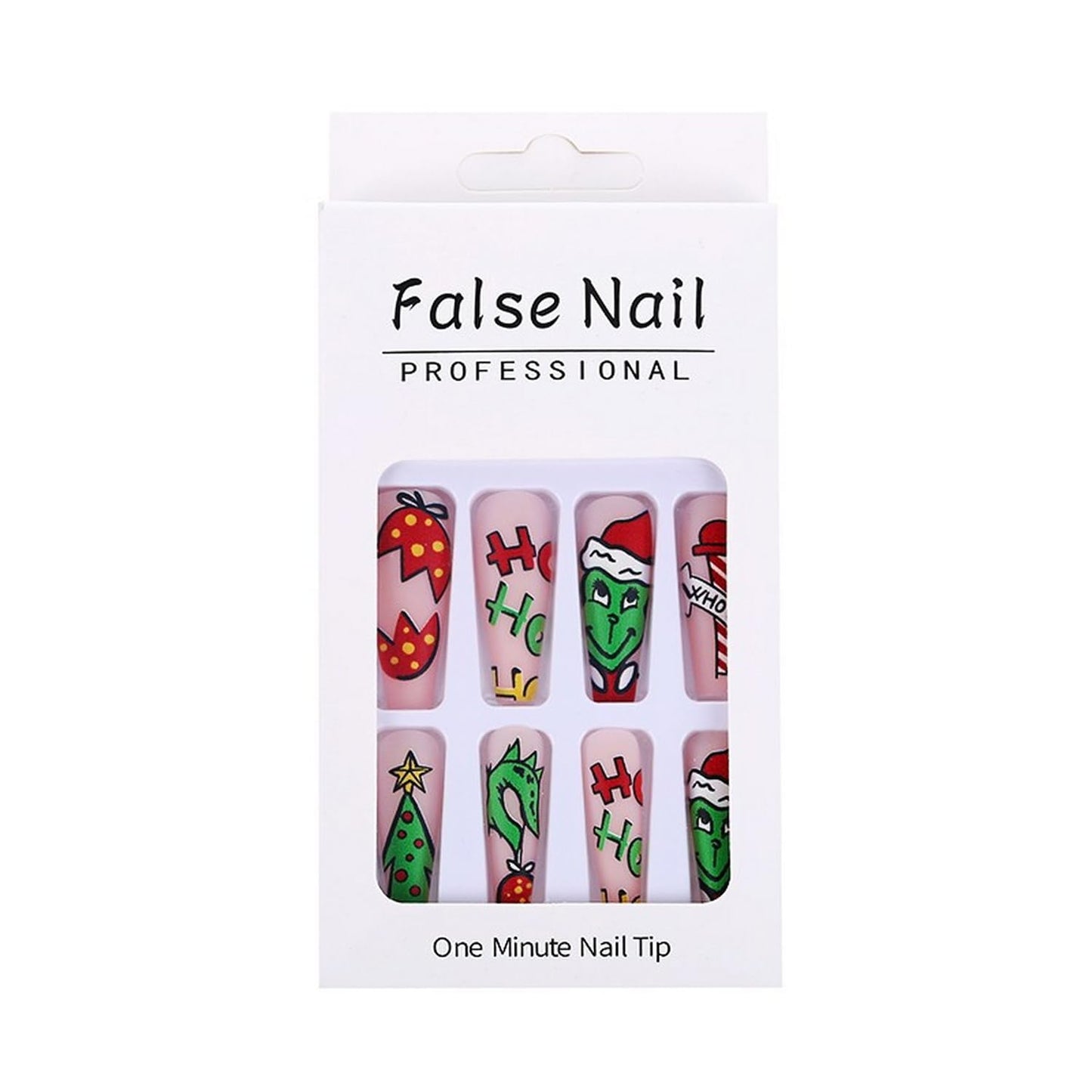 Christmas Fake Nails Short Square Petite Press on Nails Winter Xmas Acrylic Nails Full Cover False Nails with Green Monster Designs Cute Red Stick on Nails Gloss Artificial Nails for Women Manicure