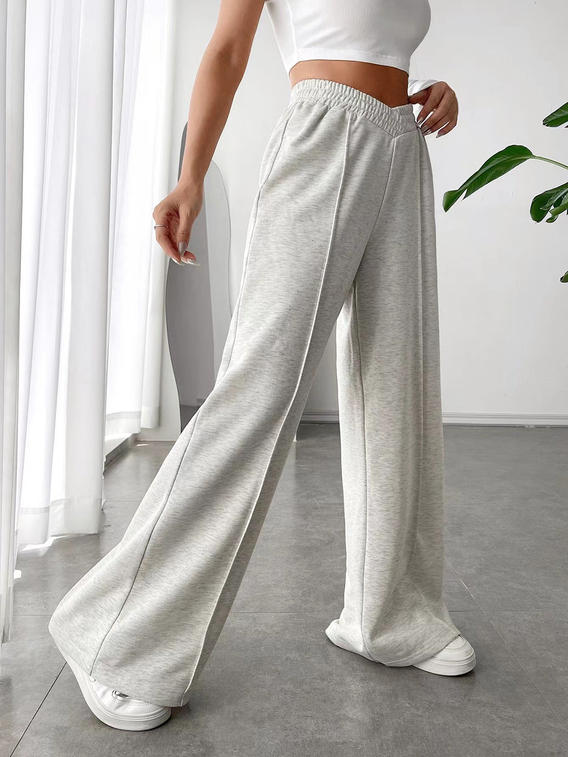 Elastic Waist Wide Leg Pants