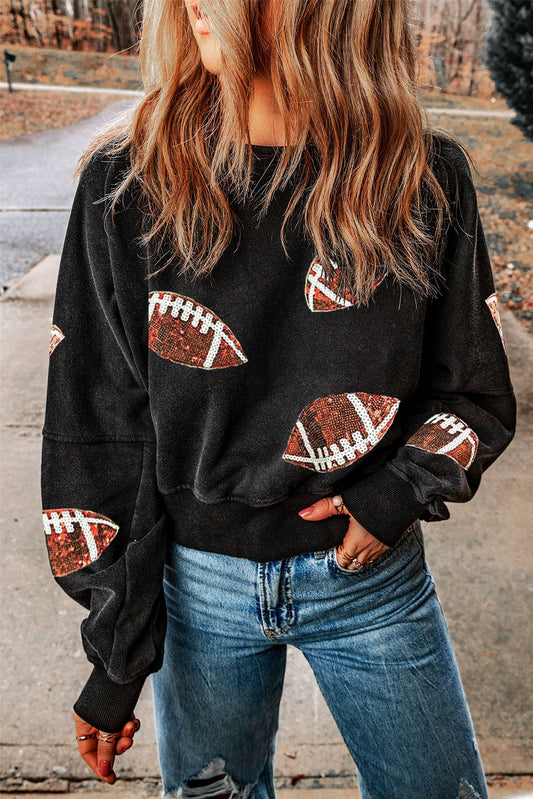 Sequin Football Patch Open Back Sweatshirt