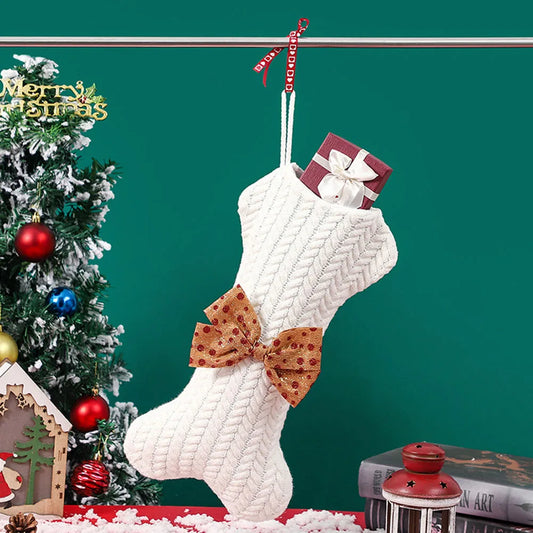 Christmas Decoration Knitted Bone Hanging Ornaments Bag Christmas Stockings Novel Bone Christmas Socks Children's Gifts Decor