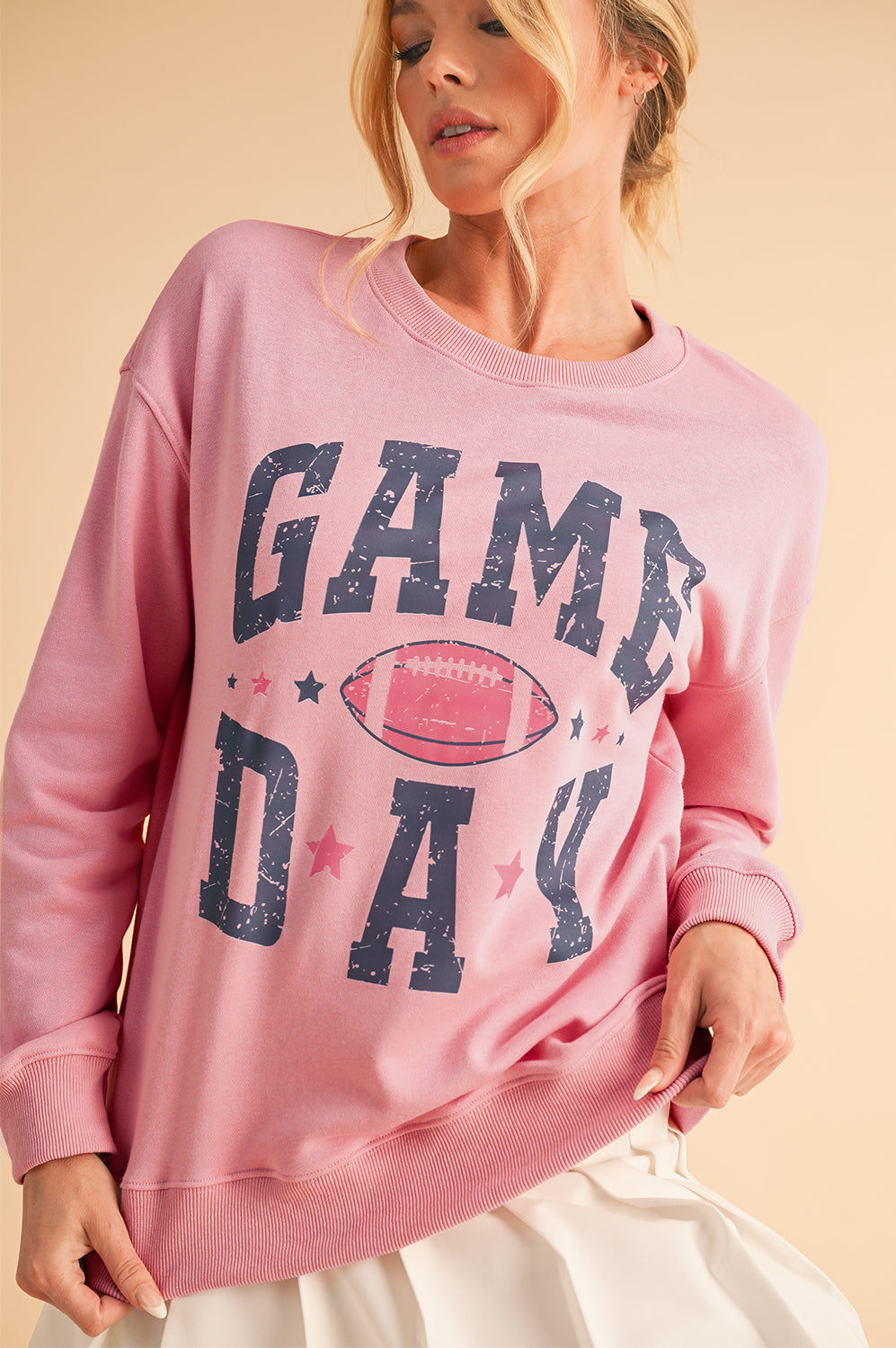 Pink Rugby GAME DAY Graphic Drop Shoulder Sweatshirt