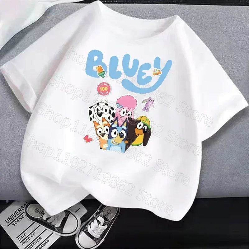 Bluey Bingo Children White Short Sleeves Summer T Shirt Breathable Sweat Absorption Clothes Cartoon Anime Kid Birthday Cute Gift