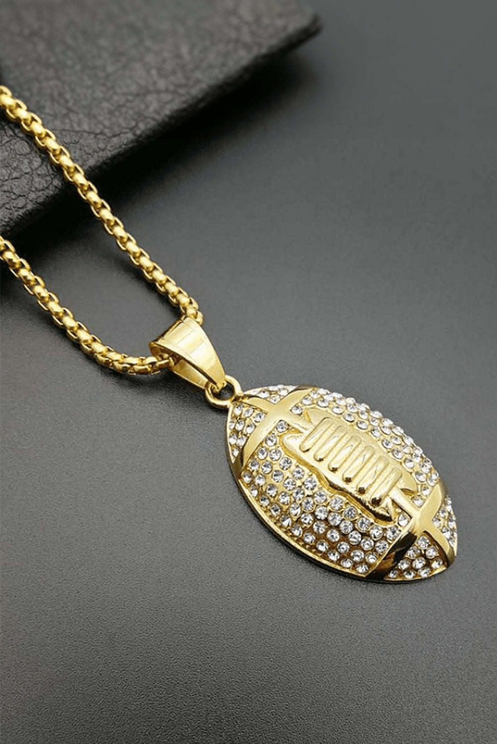 Gold Plated Rhinestone Rugby Pendant Necklace