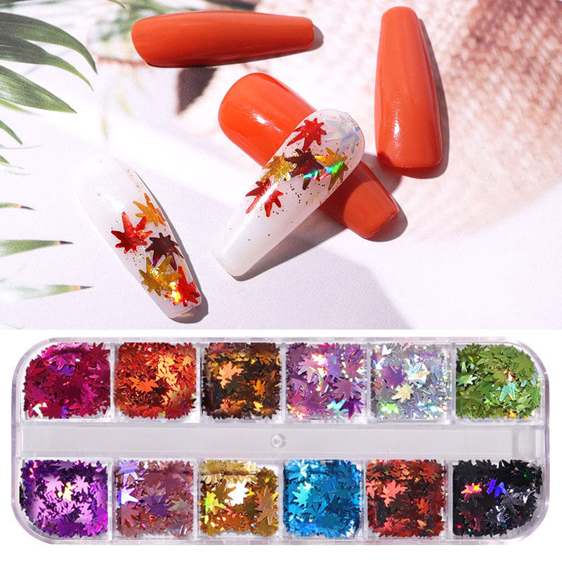 Nail Sequins Ins Classic Hot Color-changing Maple Leaf Laser Two-color Thin Sequins Thanksgiving Nail