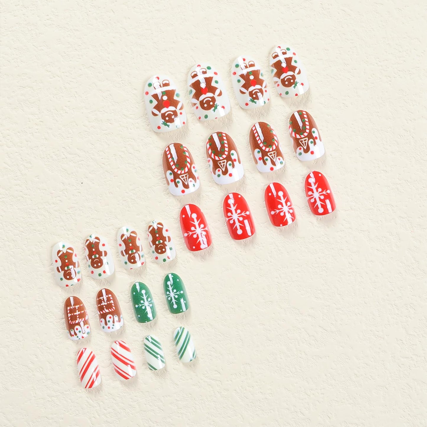 TULOBI Christmas Press on Nails Medium Coffin Fake Nails with Christmas Tree Designs Glitter Glue on Nails Xmas Design Green and Red Stripes Full Cover False Nails Artificial Acrylic Nails 24pcs