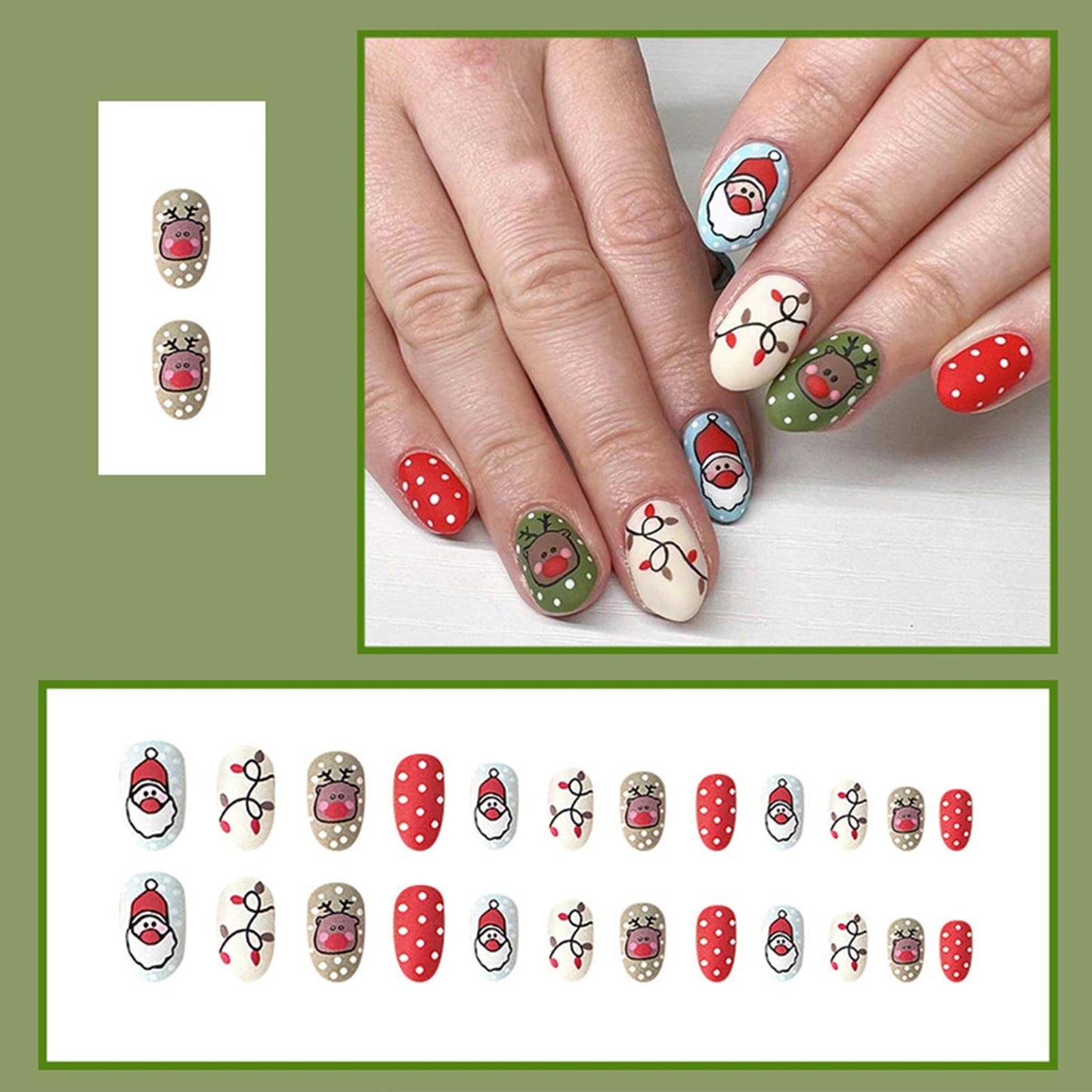 TULOBI Christmas Press on Nails Medium Coffin Fake Nails with Christmas Tree Designs Glitter Glue on Nails Xmas Design Green and Red Stripes Full Cover False Nails Artificial Acrylic Nails 24pcs