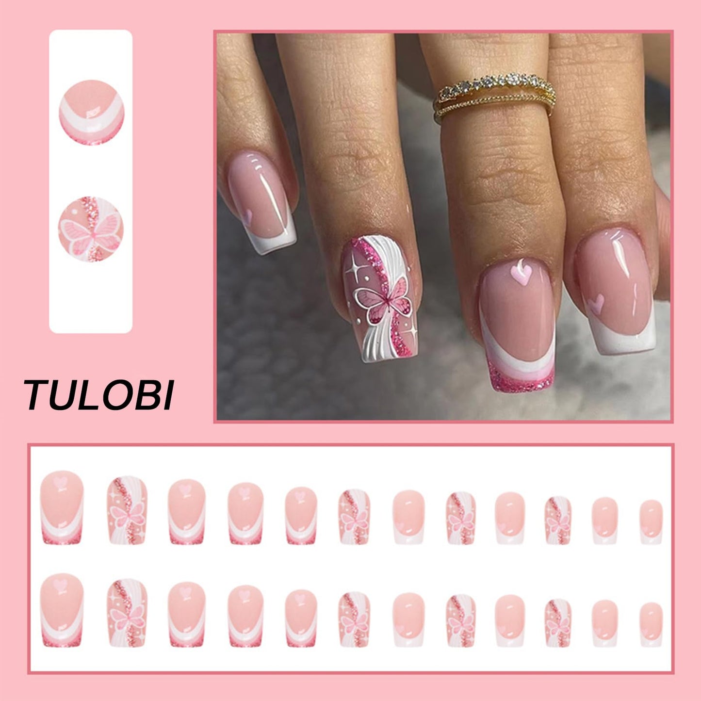 TULOBI Christmas Press on Nails Medium Coffin Fake Nails with Christmas Tree Designs Glitter Glue on Nails Xmas Design Green and Red Stripes Full Cover False Nails Artificial Acrylic Nails 24pcs