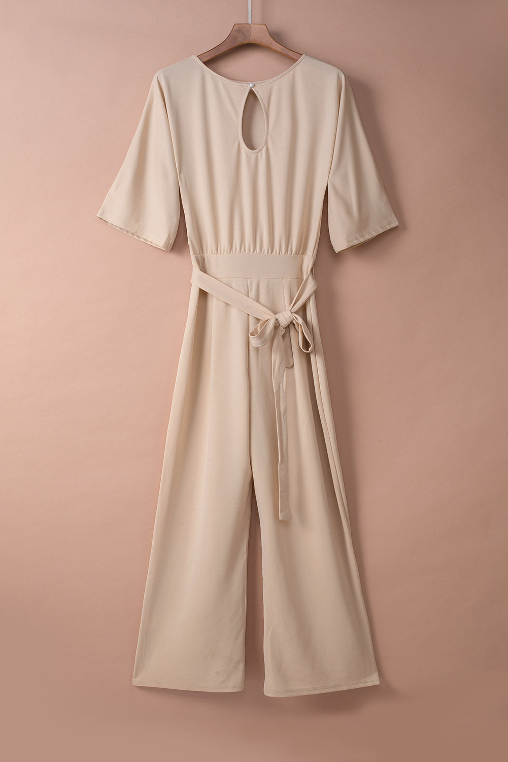 Apricot Boat Neck Knot Wide Leg Jumpsuit