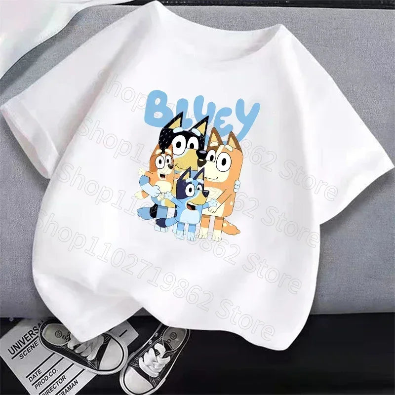 Bluey Bingo Children White Short Sleeves Summer T Shirt Breathable Sweat Absorption Clothes Cartoon Anime Kid Birthday Cute Gift