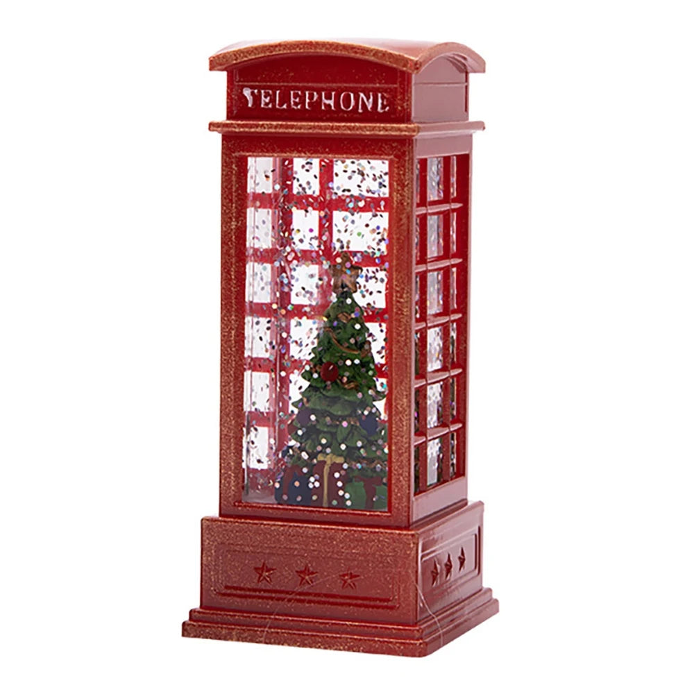 Christmas Lantern Snow Globe Lantern Christmas Water Glittering Snow Telephone Booth for Festival for Kids, Tree