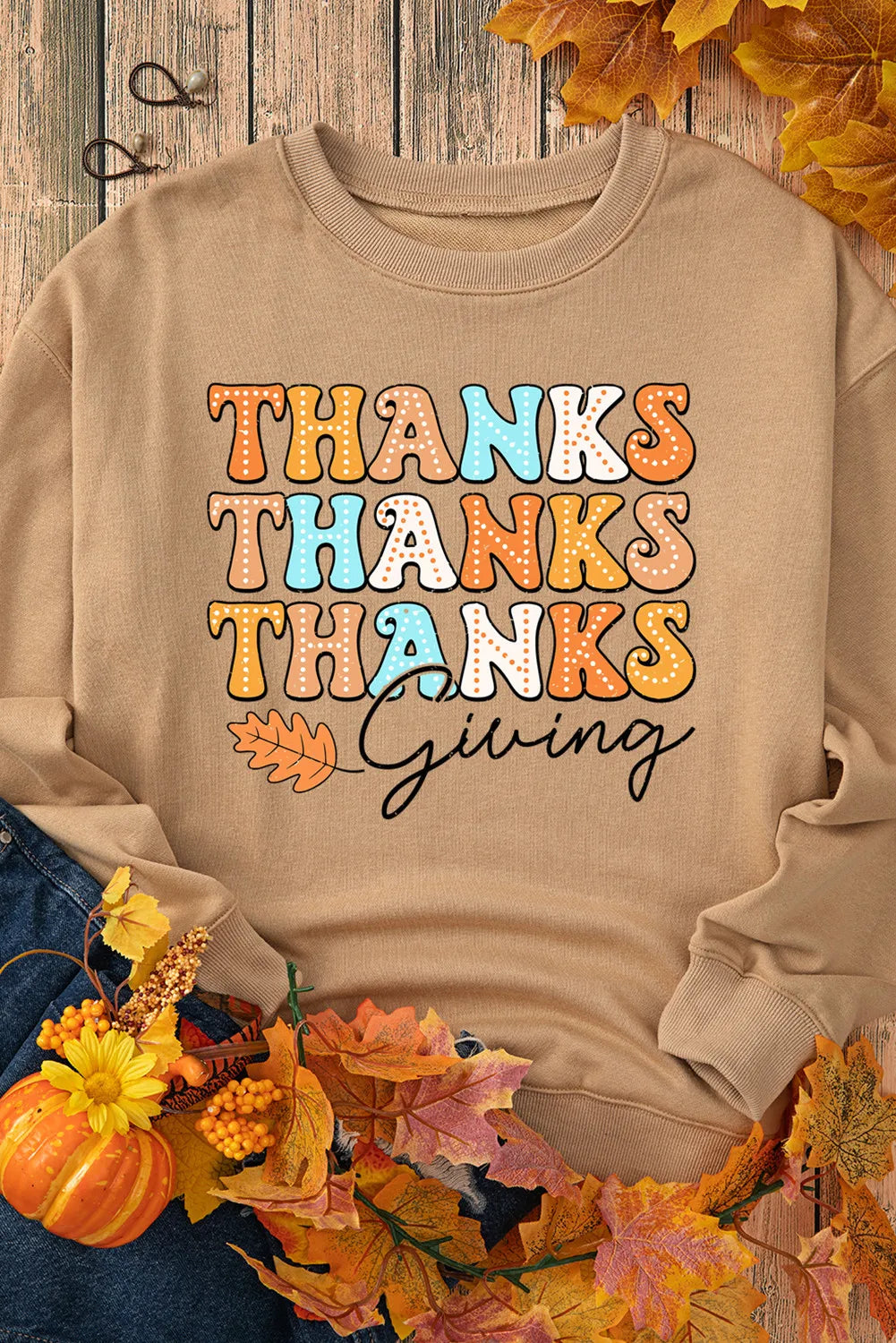 THANKSGIVING Round Neck Dropped Shoulder Sweatshirt