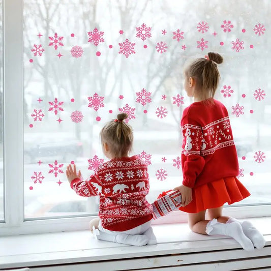 Snowflake Window Clings 3X Window Clings Christmas Pink Snowflake Reusable Decorative Window Stickers Double Side Pattern for