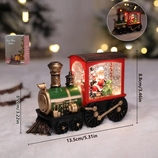 Christmas Train Decoration Vintage Snowman Snow Globe Train with LED Lights Indoor/Outdoor Decorations Glowing Christmas Train