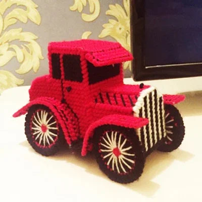 4 x 9 x 10cm Red Classic car savings box embroidery kit DIY handmade craft set Crocheting knitting needlework supplie