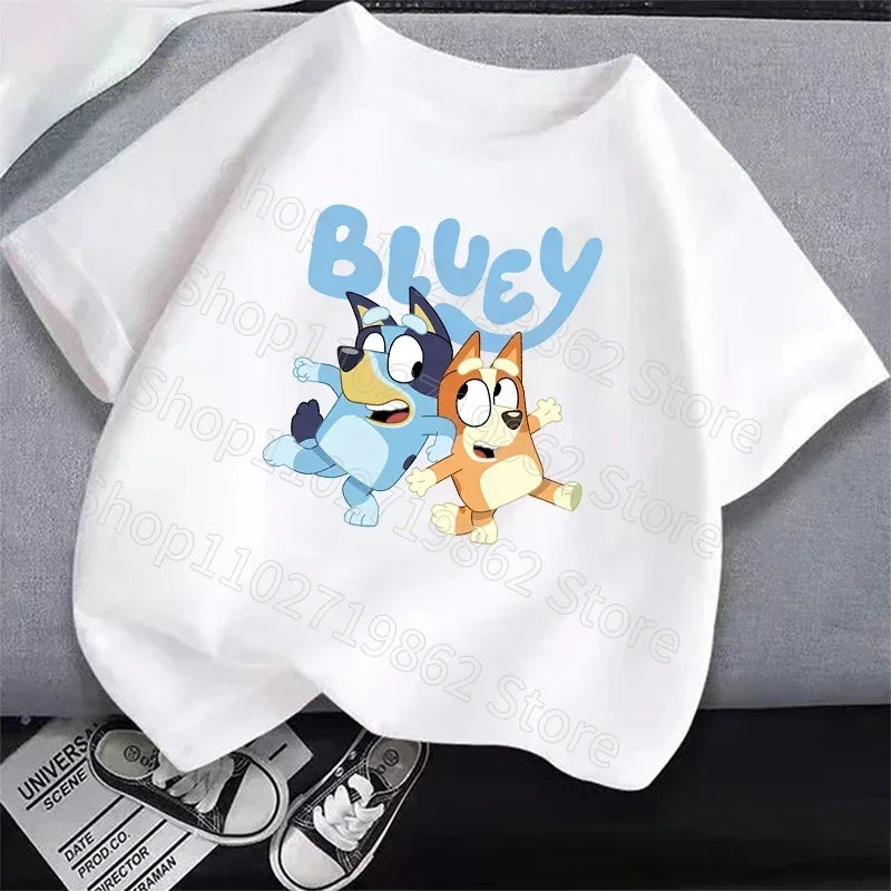 Bluey Bingo Children White Short Sleeves Summer T Shirt Breathable Sweat Absorption Clothes Cartoon Anime Kid Birthday Cute Gift