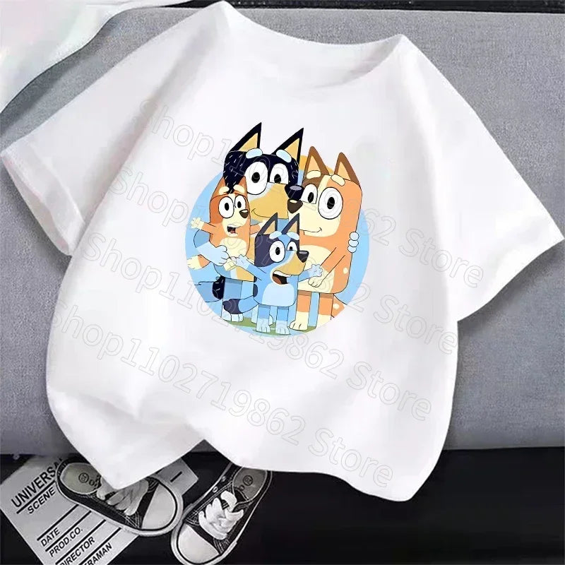 Bluey Bingo Children White Short Sleeves Summer T Shirt Breathable Sweat Absorption Clothes Cartoon Anime Kid Birthday Cute Gift