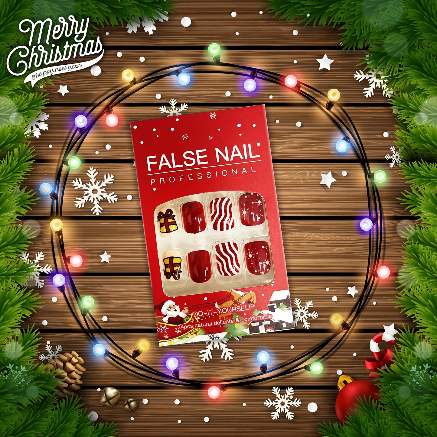 Christmas Fake Nails Short Square Petite Press on Nails Winter Xmas Acrylic Nails Full Cover False Nails with Green Monster Designs Cute Red Stick on Nails Gloss Artificial Nails for Women Manicure