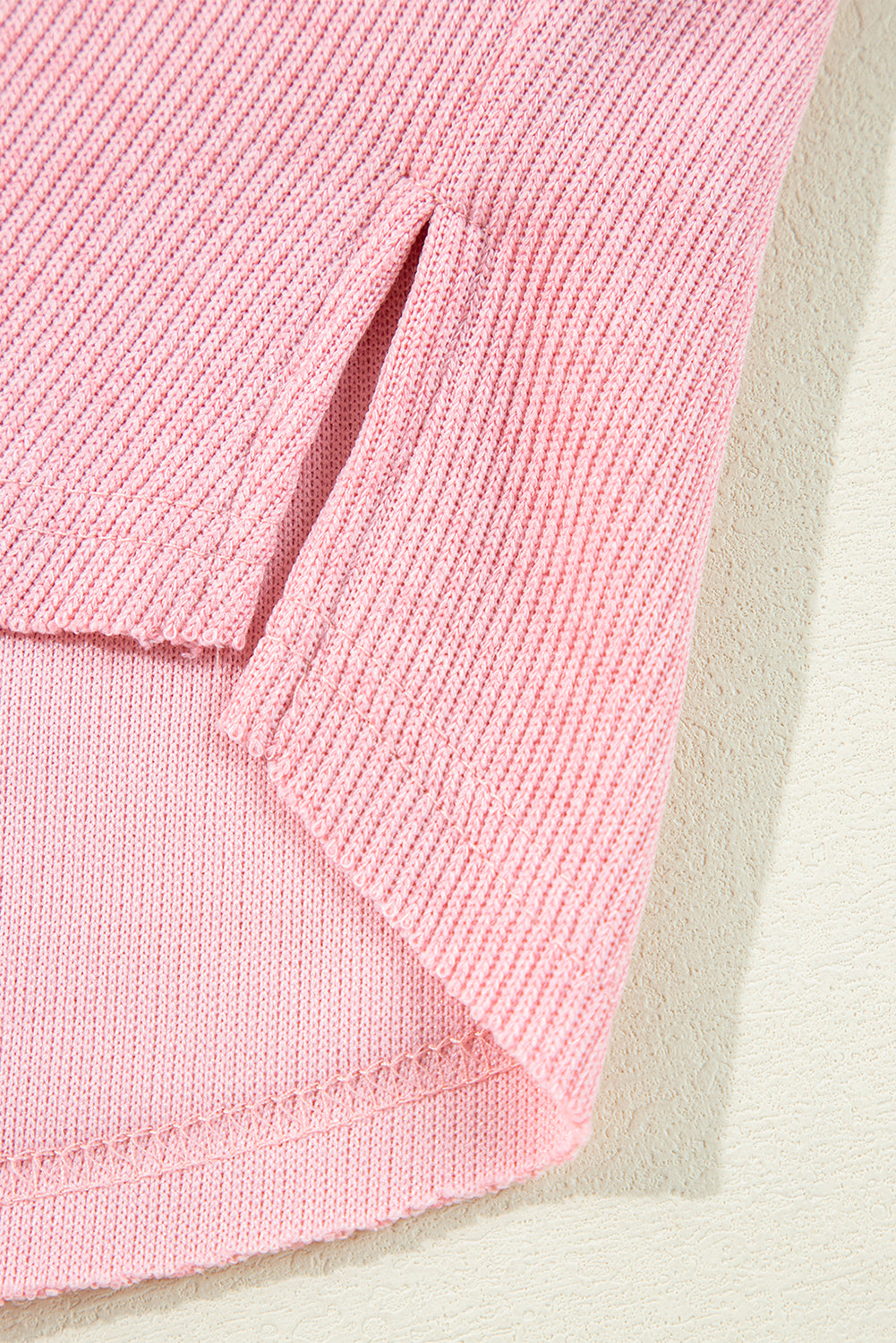 Pink Chest Pocket Ribbed Collared Henley Top