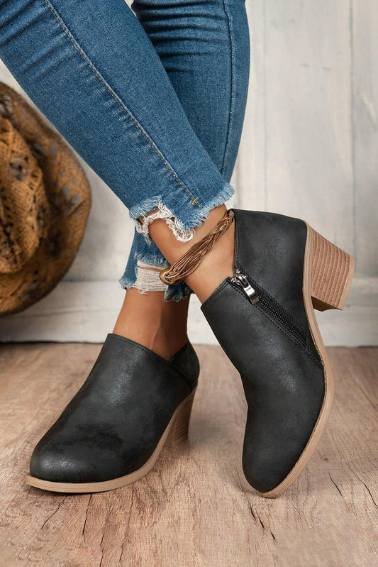 Black Suede Block Heel Ankle Boot